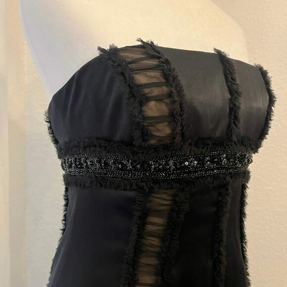 Vintage Y2K Badgley Mischka Strapless Cocktail Dress 2 Black Silk LBD Semi Forma - Picture 4 of 16